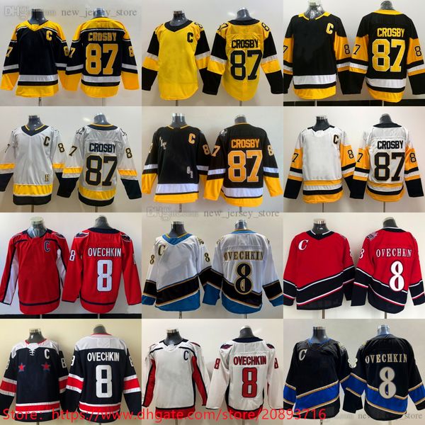 Man buz hokeyi kış klasiği 87 Sidney Crosby Jersey Stadyum Serisi 8 Alex Ovechkin Forma Boş Dikiş Takımı Siyah Sarı Kırmızı Beyaz Retro 1967