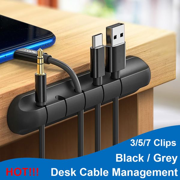 Suportes de armazenamento Racks Silicone Cabo USB Organizador Enrolador de mesa Suporte de gerenciamento organizado de clipes Suporte de cabo autoadesivo organizador de armazenamento Wire 230719