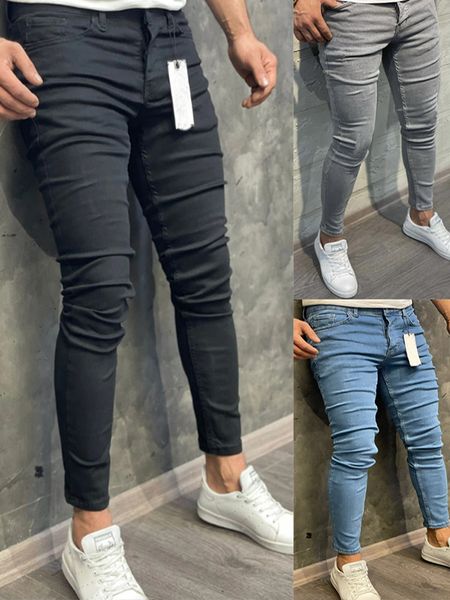 Erkekler şort yüksek kaliteli 2023 moda Avrupa klasik klasik katı yıkama denim pantolon gündelik streç pantolon mavi skinny jeans erkekler 230719