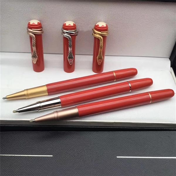 Penna a sfera roller serie Heritage di alta qualità con penne rosse in resina per cancelleria con clip a serpente Dare borse in velluto266f