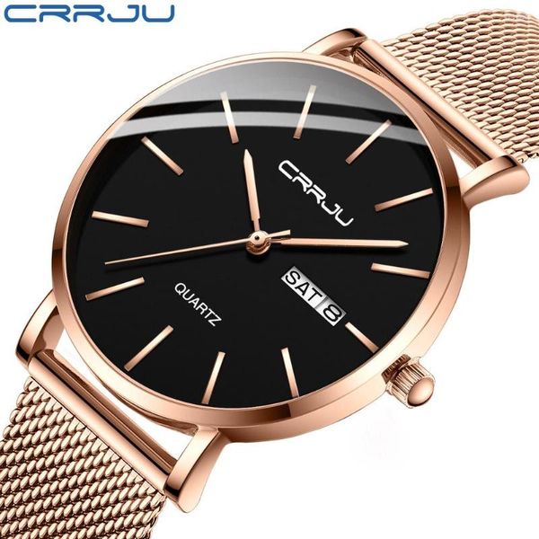 Relógios de pulso CRRJU Fashion Women Watch Charm Business Relógio de pulso Senhoras Simples Casual Aço Inoxidável Calendário Relógio de Quartzo