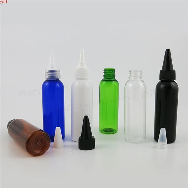 100 x 60ml transparente âmbar branco preto verde azul garrafa de plástico PET vazia com tampa de bico PP 60cc embalagem cosmética Container271I