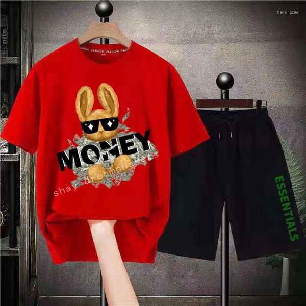 Tute da uomo Soldi T-shirt Pantaloncini Moda Plus Size Stampa Abiti unisex Donna Uomo Set da 2 pezzi Summer Cartoon Tees Puro cotone