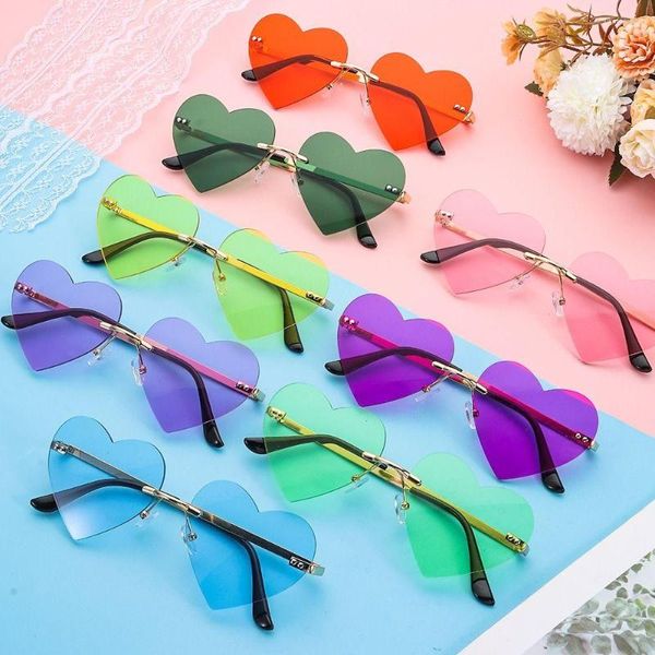 Sonnenbrille Randlos Herz Vintage Metall Sonnenbrille Für Frauen Trendige Herzförmige Mode Hippie PartyKostüm