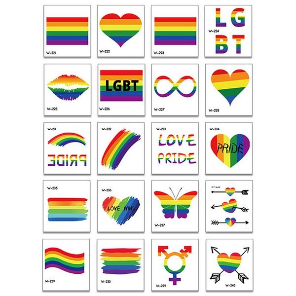 10/20Pcs LGBT Pride Day Autoadesivo del tatuaggio temporaneo Modello arcobaleno Love Is Love Flash Moda impermeabile Body Art Uomo Donna Bambino