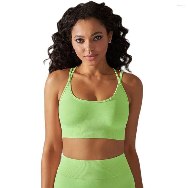 Roupa de ioga CHRLEISURE Sutiã esportivo cruzado com costas bonitas Roupa íntima de fitness para mulheres Colete atlético com almofada no peito Elastic Workout Crop Top