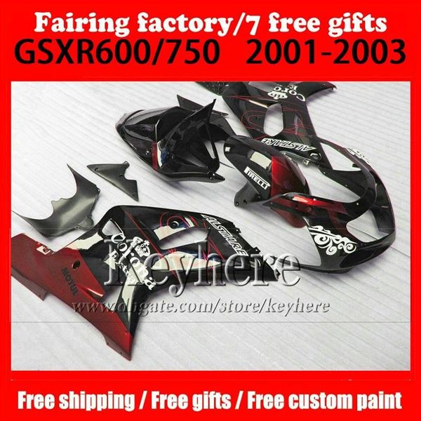 Комплект Custom Fairing для Suzuki K1 GSXR 600 750 2001 2002 2003 Corona Red Black Mautobike Set GSXR600 GSXR750 01 02 03 NJ14 344N
