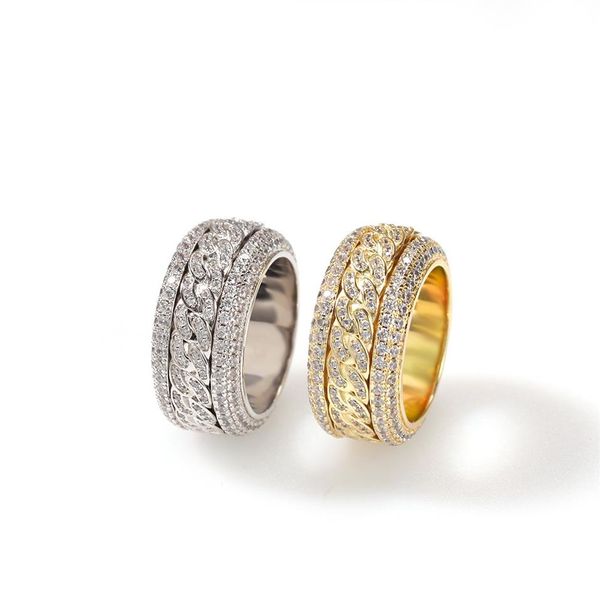 Dönebilir moda hip hop takı erkekleri altın yüzüğü yüksek kaliteli elmas buzlu yüzükler235u