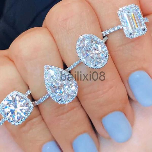 Bandringe Silber Farbe Oval Birnenschliff Eheringe für Frauen Luxus Versprechen Verlobung Brautschmuck Zirkonia Jubiläumsring J230719