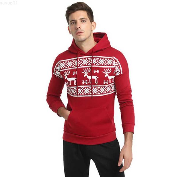 Camisolas Masculinas Natal Snowflower Prints Pulôver Inverno Moletom com Capuz Masculino Preto Vermelho Suéter Capuz Elk Masculino Kerst Trui Mannen Feminino L230719