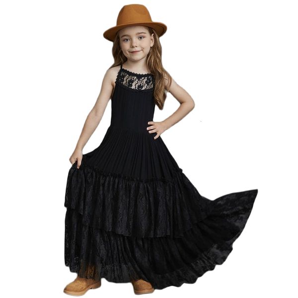 Vestidos para Meninas Grandes Flores Festa de Casamento Chiffon Sem Costas Vestido Princesa Infantil Boêmio Renda Vestido Longo Regata Roupas 3-15 Anos 230718