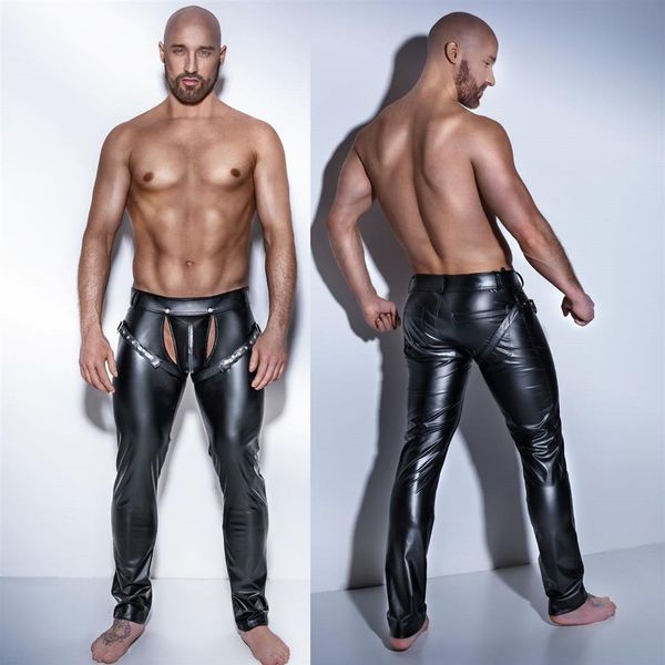 SEXY MASCULINO BRILHANTE COURO PATENTE ASPECTO PVC Couro Falso JEANS GOTH CALÇAS FLY JEANS X6722 28 30 32 34 36qu258Y