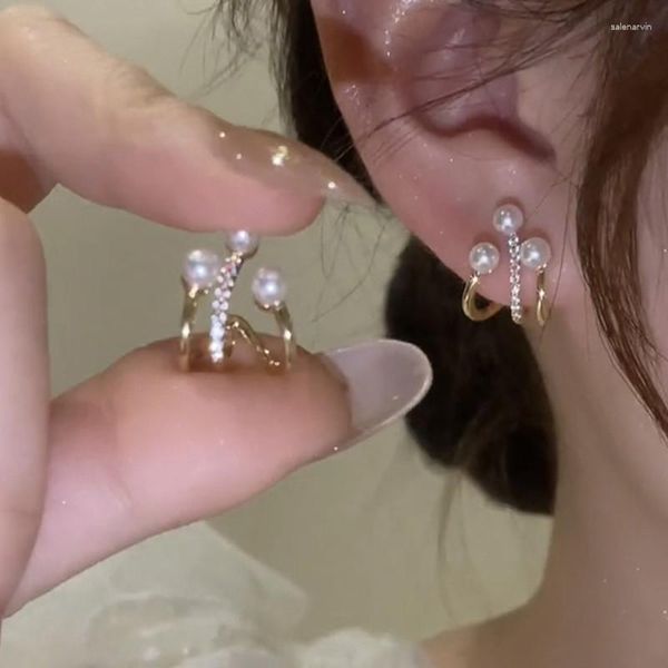 Orecchini a bottone artiglio contratto moda coreana per donna perla cristallo lucido lusso colore oro orecchio gioielli regalo pendenti