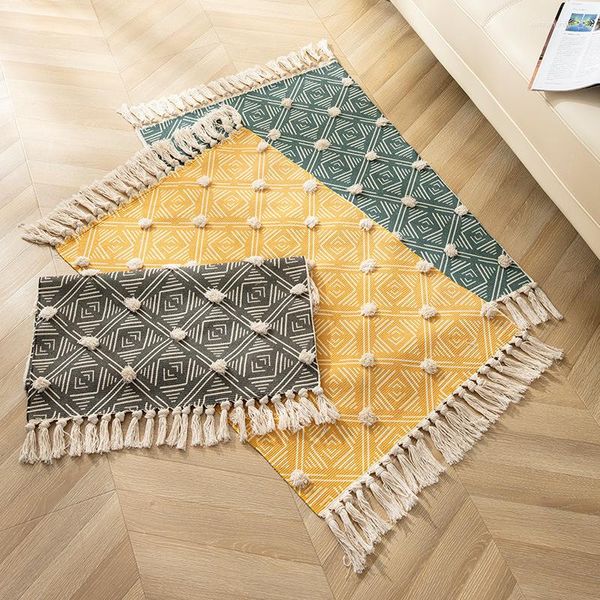 Teppiche Mode Versorgung Baumwolle Faden Weben Nordic Stil Handgemachte Quaste Boden Matte Hause Wohnzimmer Couchtisch Gedruckt