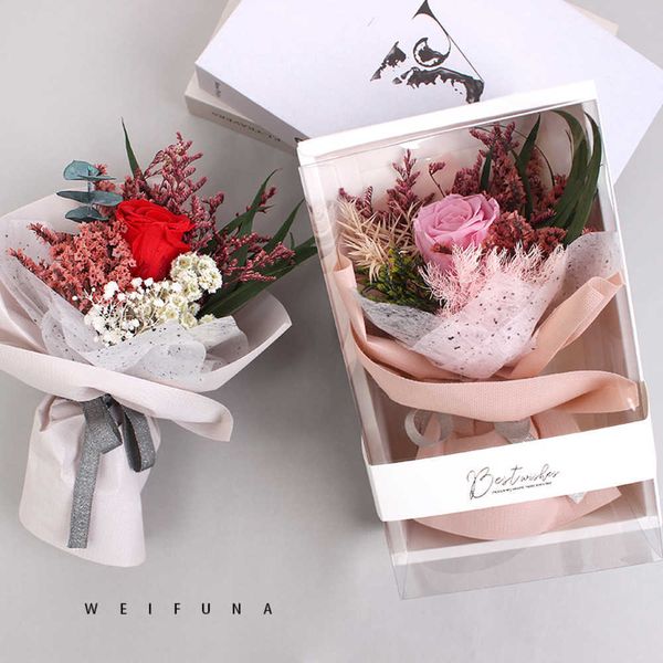 Regalo di San Valentino fiore di rosa conservato a mano e bouquet di fiori secchi con confezione regalo regalo di nozze