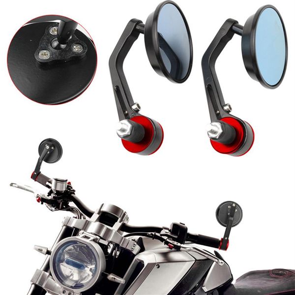 Motosiklet 7 8 Siyah Rotasyon Arka Görünüm Aynası Yuvarlak 22mm Gidon Çubuğu Uç Mavi Cam Katlanabilir Yan Görünüm Aynaları Universal319o