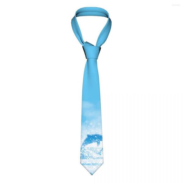Gravatas de salto com golfinhos gravatas homens mulheres poliéster 8 cm azul mar pescoço gravata para homem seda acessórios clássicos gravata presente de casamento