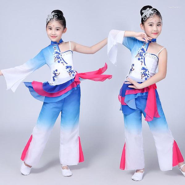 Abbigliamento etnico Costume da danza classica per bambina per bambini Abbigliamento da esibizione per fan