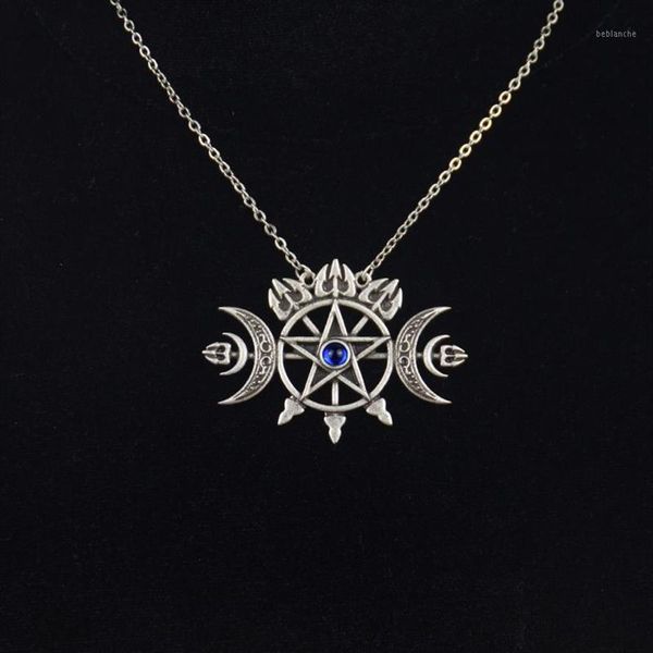 Anhänger Halsketten Dreifacher Halbmond mit Pentagramm Halskette Siegel des Geistes Heidnischer Schmuck Wicca Gothic Halskette1242h