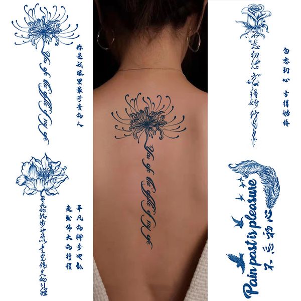 Tatuagem temporária, mãos, rosto, adesivo de tatuagem para homens, mulheres, palavras de flores, arte corporal no braço, pescoço, ombro, clavícula, à prova d'água