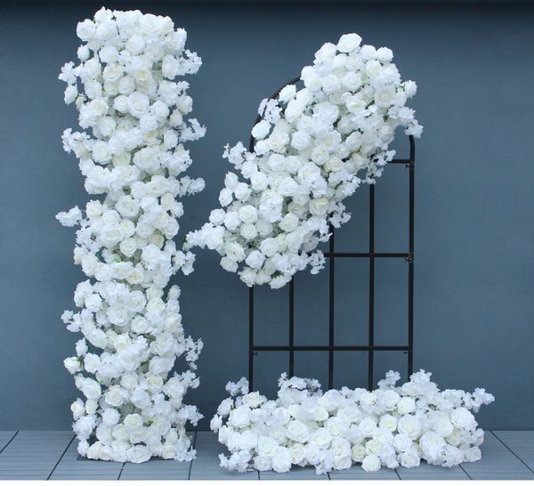 Weiße künstliche Rosen-Kirschblüten-Bogendekoration zum Aufhängen, Blumenreihe, Hochzeits-Hintergrund, Wand, 5D-Blumenarrangement, Party-Fenster-Display