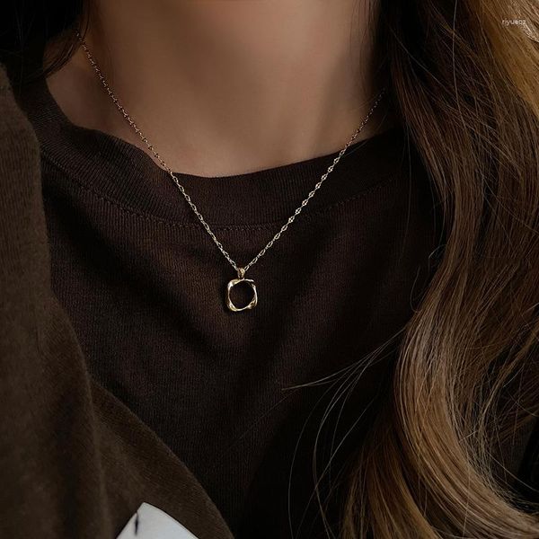 Anhänger Halsketten Einfache Geometrische Messing Hohl Quadrat Kurze Halskette Koreanische Sexy Schlüsselbein Kette Rahmen Für Frau Zubehör
