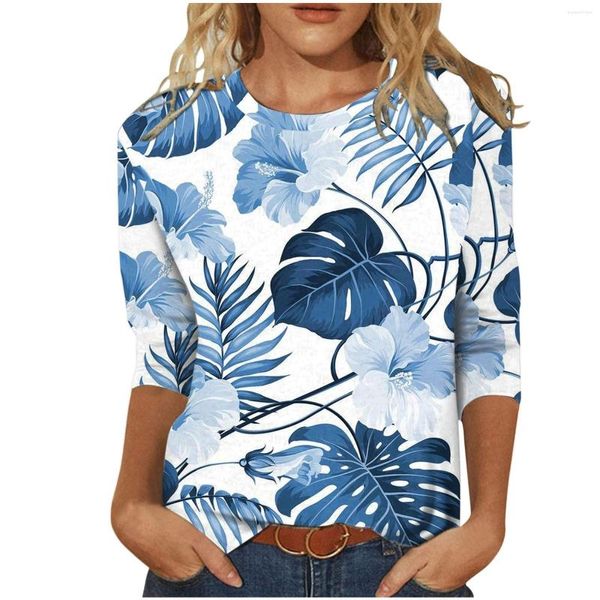 Damen-T-Shirts, S, M, L, XL, XXL, Tops, Dreiviertelärmel, Druck, Rundhals-T-Shirt, Herbst und Winter, lässiges T-Shirt, Grande Taille Femme