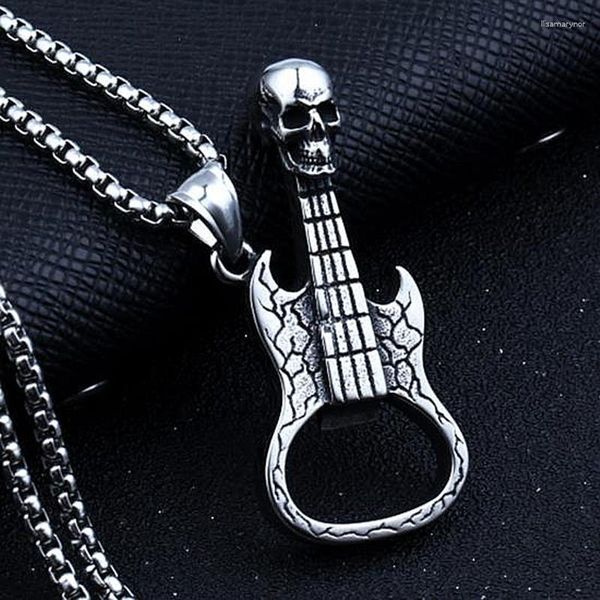 Collane con ciondolo HNSP Goth Guitar Skull Collana a catena in acciaio inossidabile per uomo Accessori per gioielli maschili Regalo