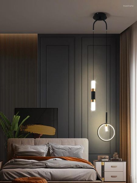 Pendelleuchten Schlafzimmer Nachttischlampe Luxus-Stil voller Sterne Hintergrund Wand Nordic Bar Counter Double Head Long Line Kleiner Kronleuchter