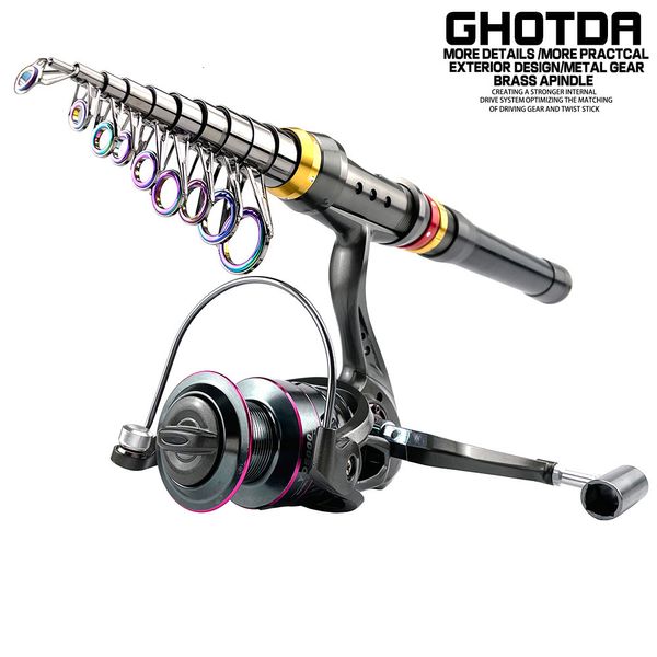 Canne da pesca per barche 1.8-3.6m Canna da pesca con spinning in fibra di carbonio 5.2 1 Mulinello da pesca combinato Canna da pesca telescopica Kit mulinello da spinning Pesca 230718