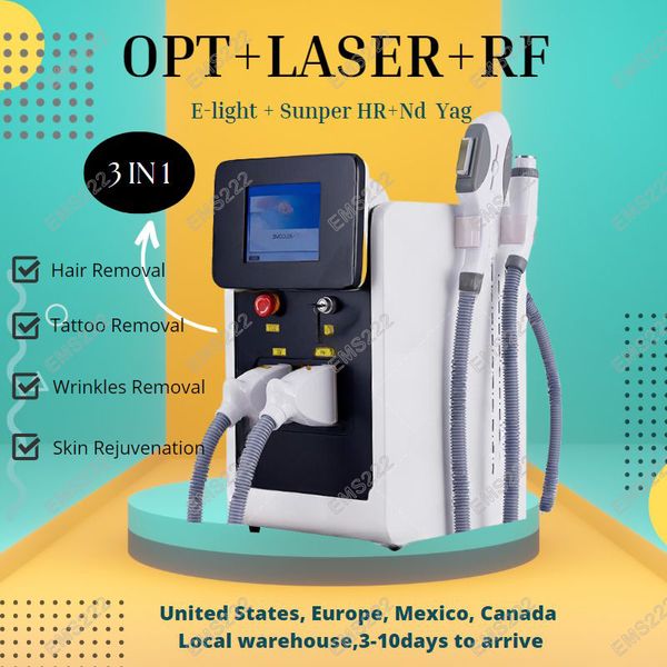 OPT Laser RF 3 em 1 E-light Máquina de Depilação a Laser Nd Yag Máquina de Remoção de Tatuagens a Laser Face Lifting Picosecond Q-Switch