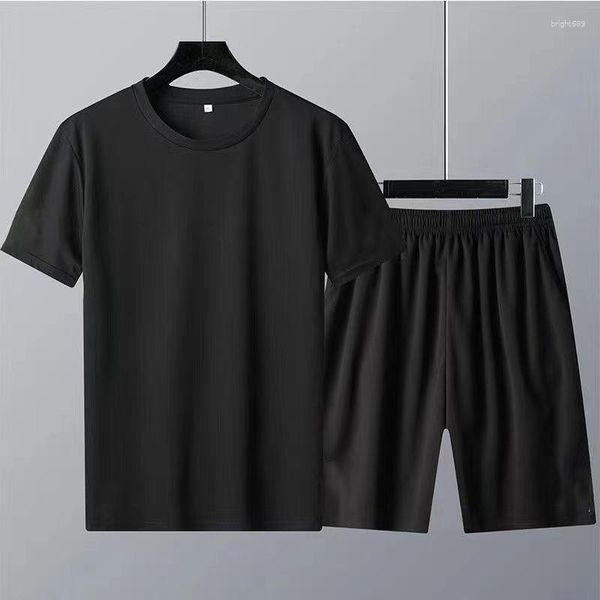 Agasalhos masculinos de algodão de verão, camiseta de manga curta, conjunto de 2 peças, esportes, moda feminina, cor sólida e shorts