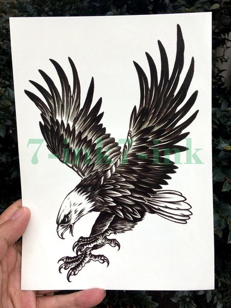 Adesivo de tatuagem temporário à prova d'água tamanho grande Cool Eagle Hawk Falcon Arm Tatuagem de transferência de água Tatuagem de flash falso para homem e mulher