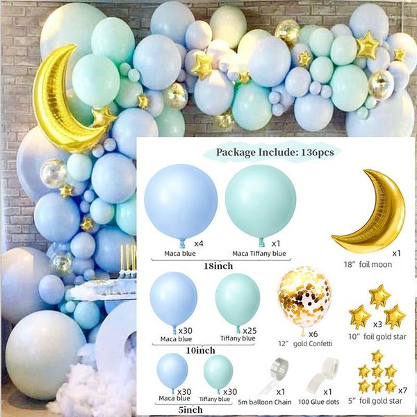 Decorazione per feste 136 pezzi Palloncino blu oceano Ghirlanda di compleanno Baby Shower Primo anno Forniture per decorazioni