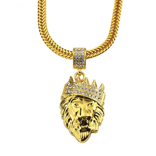 Männer Hip Hop Mode Löwenkopf Anhänger Halsketten Strass Design 75 cm Lange Schlangenkette Füllung Stücke Herren Halskette Jewelry245D