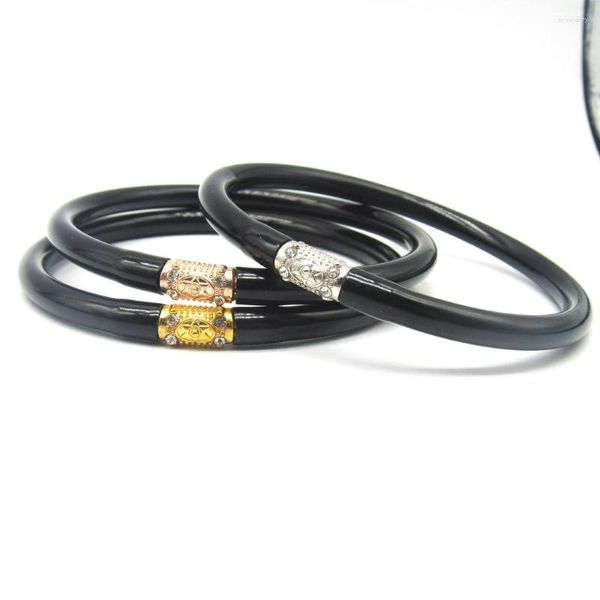 Bangle 3pcs Braccialetto tibetano nero della ragazza del Buddha Tailandia Monaco Mantra Amicizia della gelatina buddista per le donne