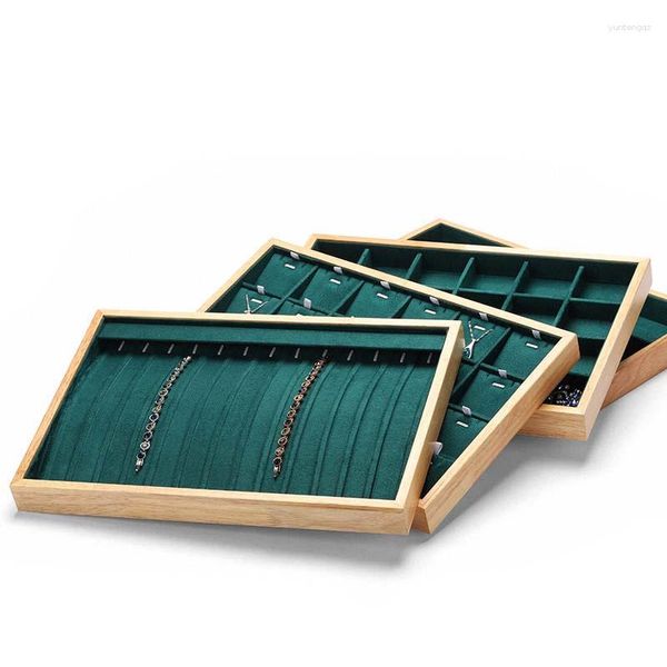 Sacchetti per gioielli Organizzatore con cornice in legno Vevlet verde di alto livello Imballaggio per gioielli Confezione regalo Anello per orecchini Supporto per collana Stand all'ingrosso