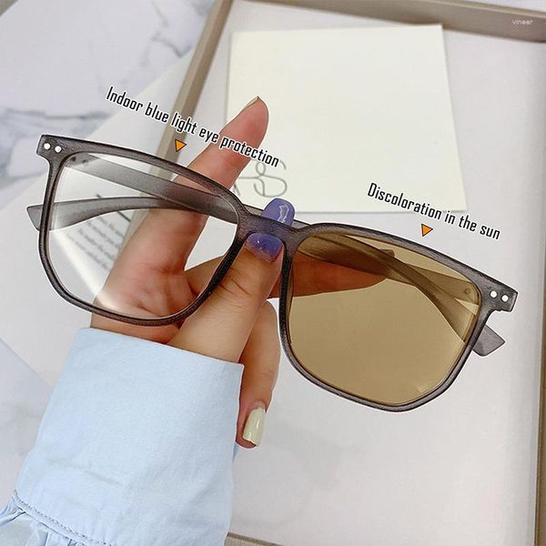 Солнцезащитные очки винтажные бокалы против синего света мода квадратная рамка Pochromic Retro Color Изменение женщин солнечные очки