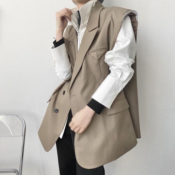 Gilet da uomo 2023 autunno stile coreano unico bave vestito gilet uomo casual sciolto tinta unita gilet per S-XL