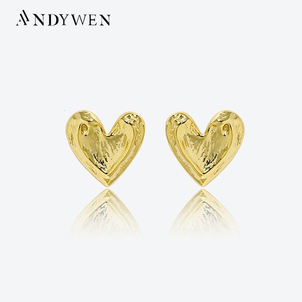 Ear Cuff ANDYWEN 925 Sterling Silver Gold Big Heart Orecchino Love Women Luxury Fine Jewelry Irregolare Rock Punk Gioielli 230718