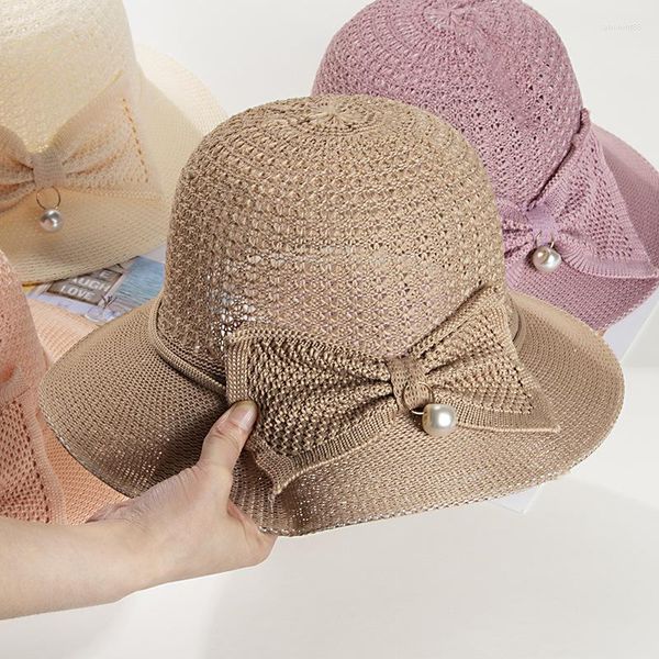 Cappelli a tesa larga Cappello Estate Donna Traspirante Pieghevole Fiocco di perle Protezione solare 2023 Cappellino da sole