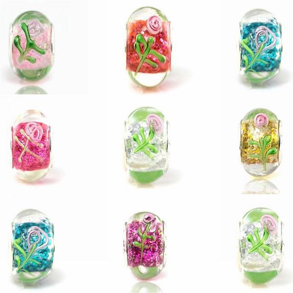 Lote de 50 peças misturadas lindas contas de vidro de flores estampadas para fazer joias soltas contas diy para pulseira inteira a granel Lo299n