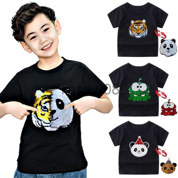 Футболки Panda Tiger Dinosaur Sequin детская футболка для мальчиков футболка детская футболка Cartoon Print Summer Tops Forts для детской одежды x0719