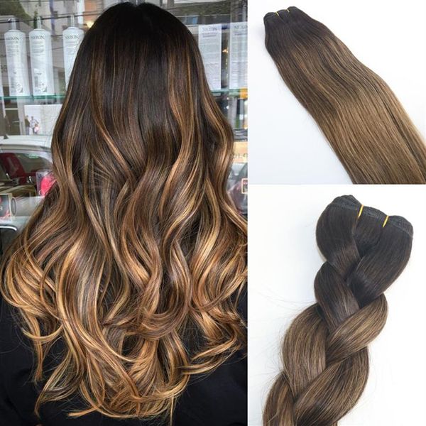 Balayage Ombre Dye #2 #8 коричневые высококачественные продажи бразильских девственных волос Прямые человеческие волосы наращивания пучков 100G2826