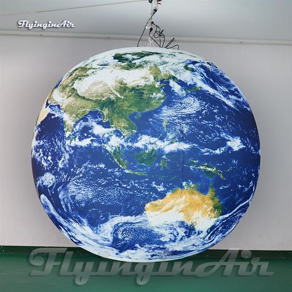 Suspendu Éclairage Gonflable Terre Ballon 1 5m 2m 3m Diamètre Planète Boule Personnalisé Grand Blow Up Globe Pour Night Club Et Bar De284g