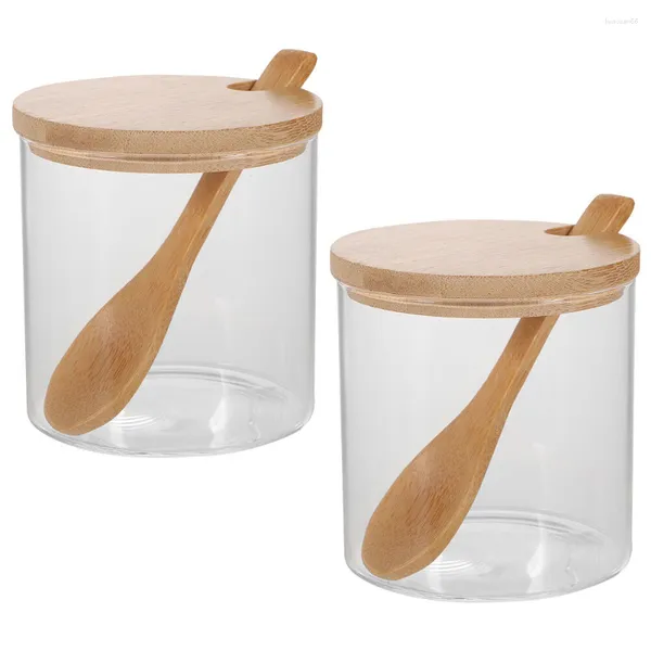 Dinnerware Sets 2 Glass Spice Jar Seasoning Containers Lids Salt Sugar Terrariums Take Bath Jars