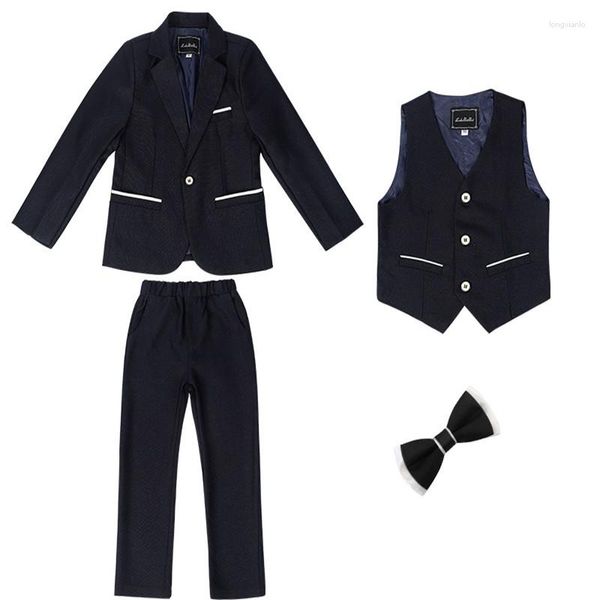 Ternos masculinos Design mais recente Preto Fofo Moda infantil Conjunto de roupas para crianças Formal Clássico Flores Menino Blazer (Jaqueta Calça Calça Gravata Colete)