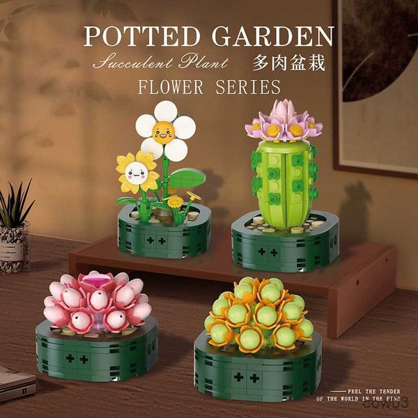 Blocks City Creative Pot Countular Plants Sun Flow