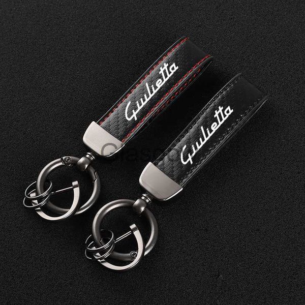 Chiave dell'automobile Portachiavi in pelle in fibra di carbonio Car Styling Portachiavi personalizzato con fibbia a ferro di cavallo per Alfa Romeo Giulietta Accessori per lo styling x0718