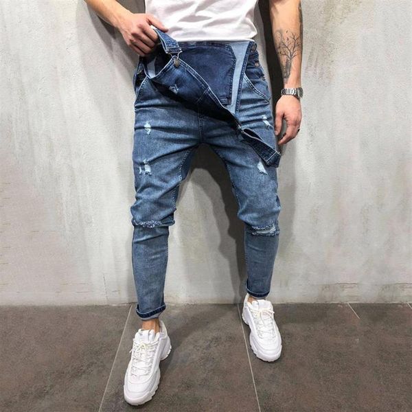 Jeans Masculino Calça Moda Casual Macacão Lavagem Bolso Quebrado Suspensório Alta Qualidade Masculino 306N